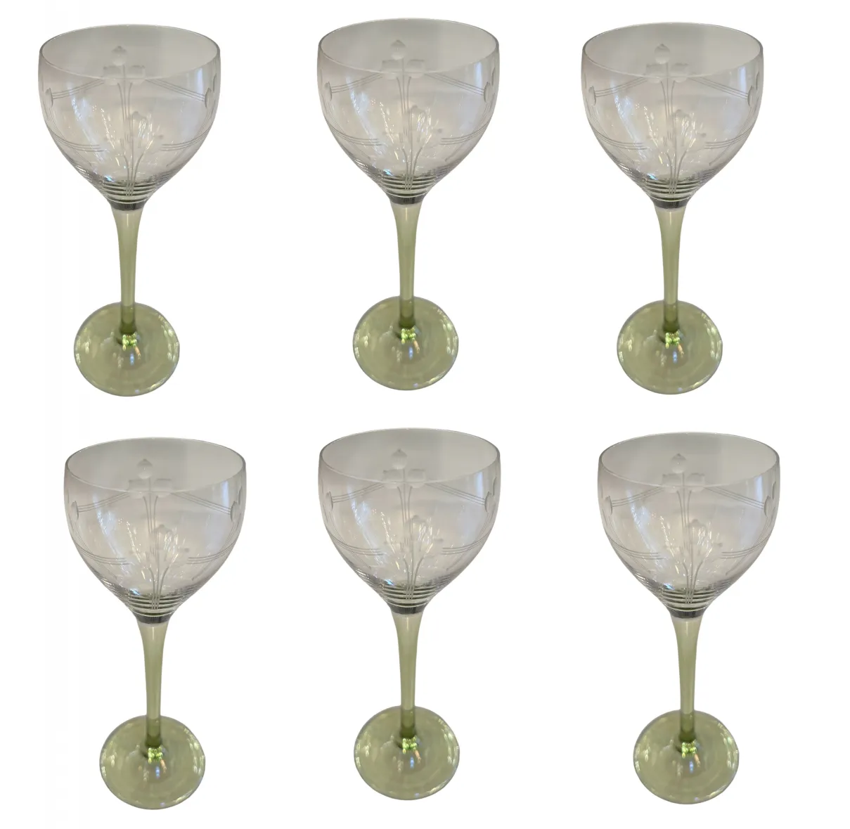 Set of 6 antique glass glasses with delicate bases