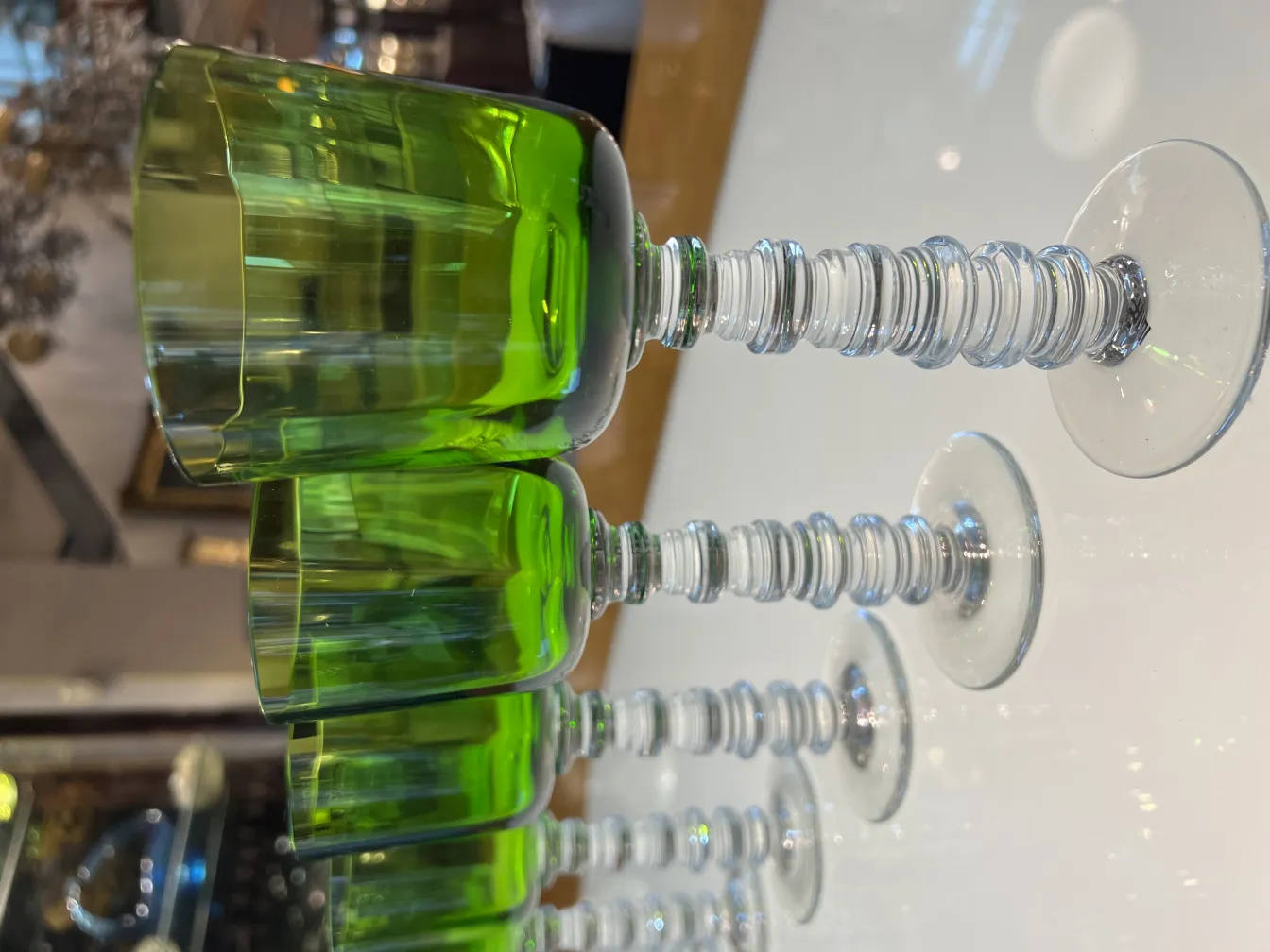 12 antique Querandi glasses in green color