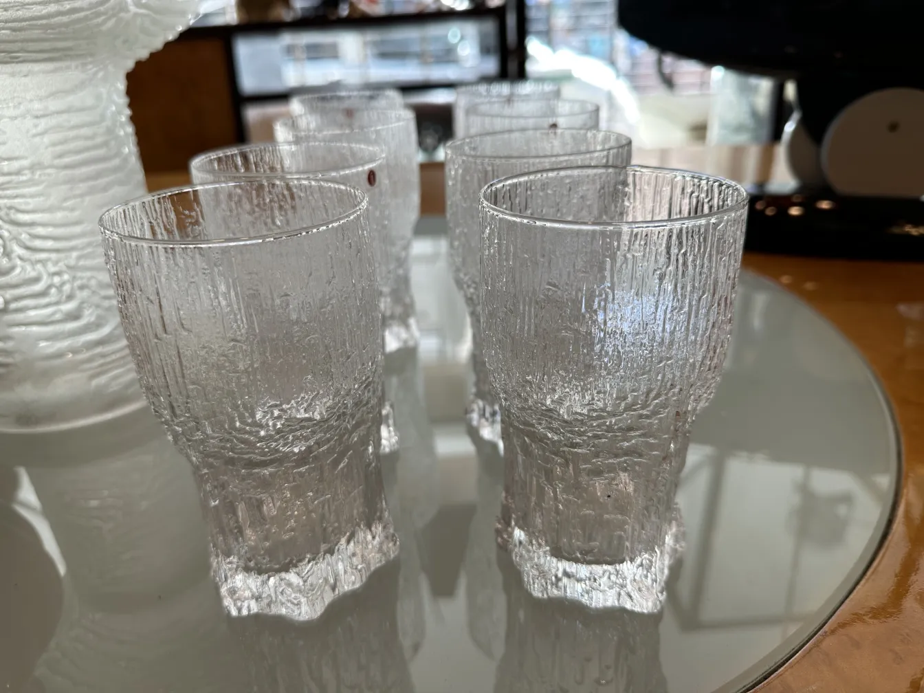 set of 8 antique glasses Tapio Wirkkala with textured design and classic shape