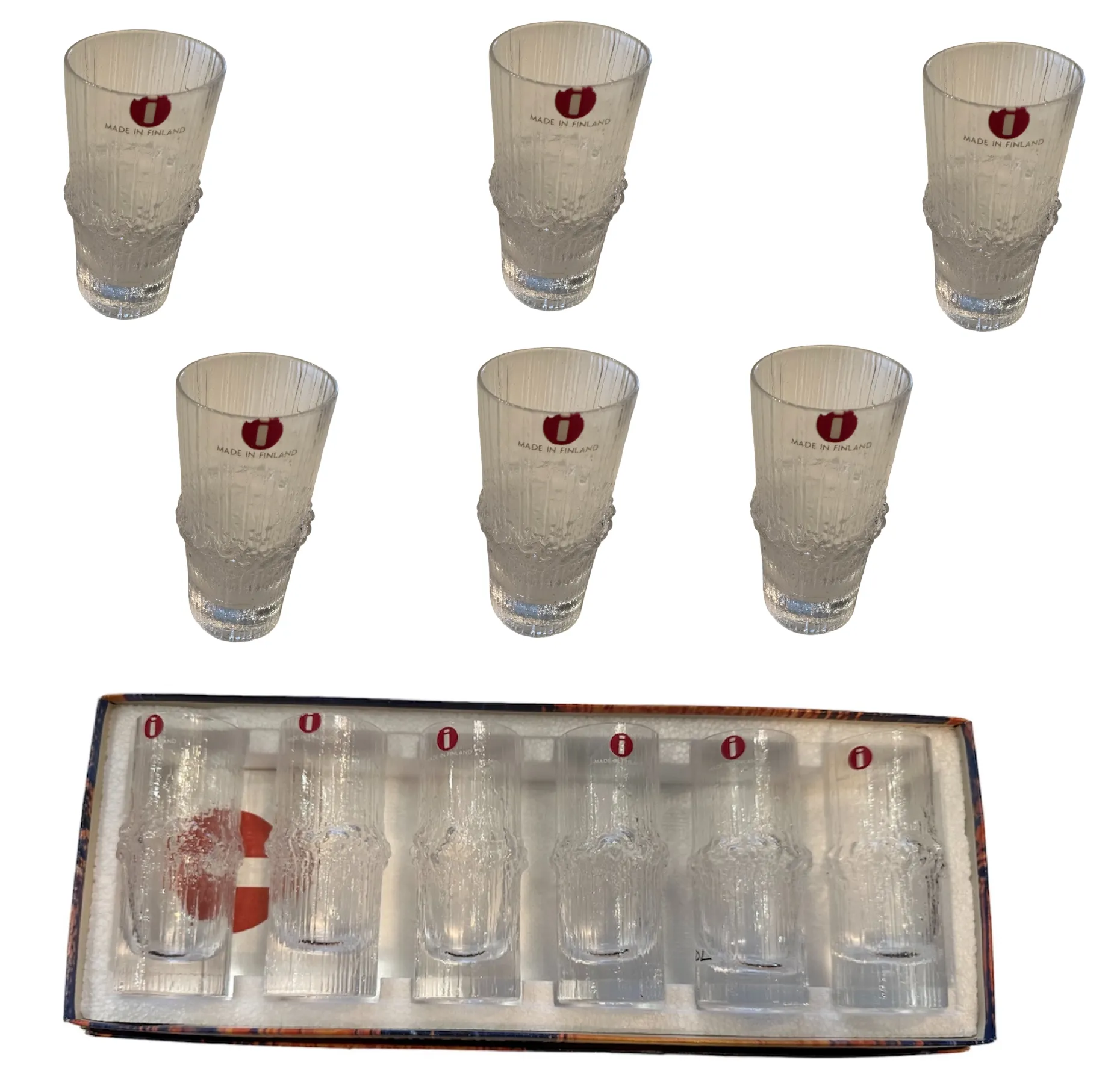 Ensemble de 6 verres tapio wirkkala d'antiquités avec texture douce