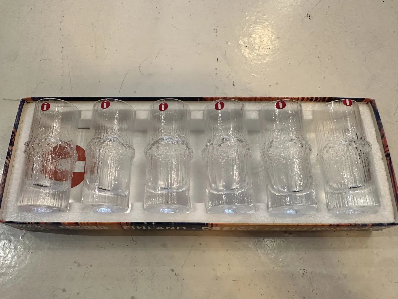 Pack de 6 vasos antiguos tapio wirkkala, diseño elegante, en caja protectora.