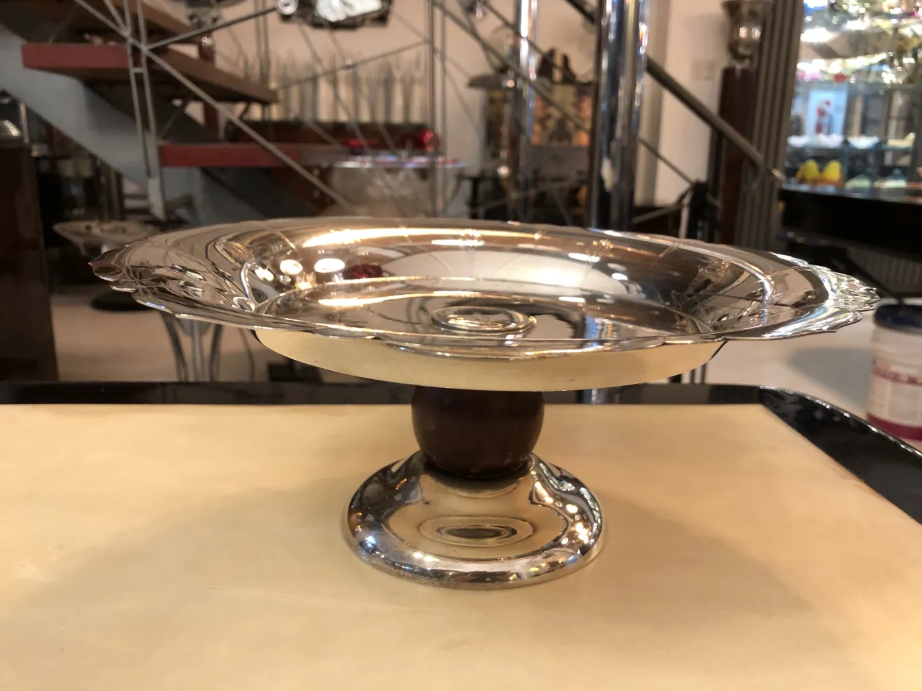 Antique pastry plate with a shiny surface and subtle decorations