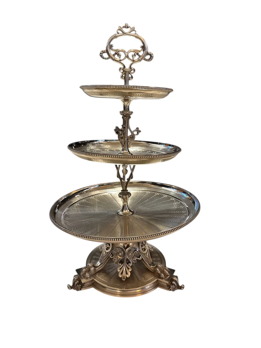 Antique pastry plate with decorative stand