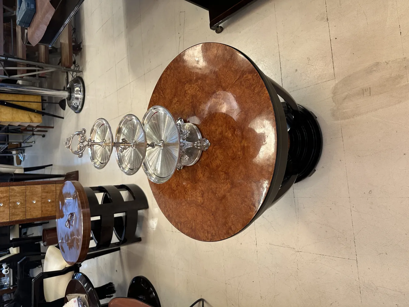 Antique pastry plate with tiered design, elegant.