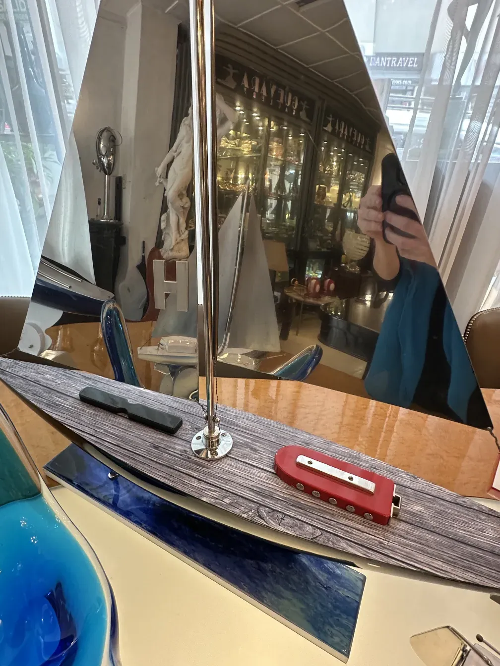 Decorative designer ship with unique details, elegant surroundings.