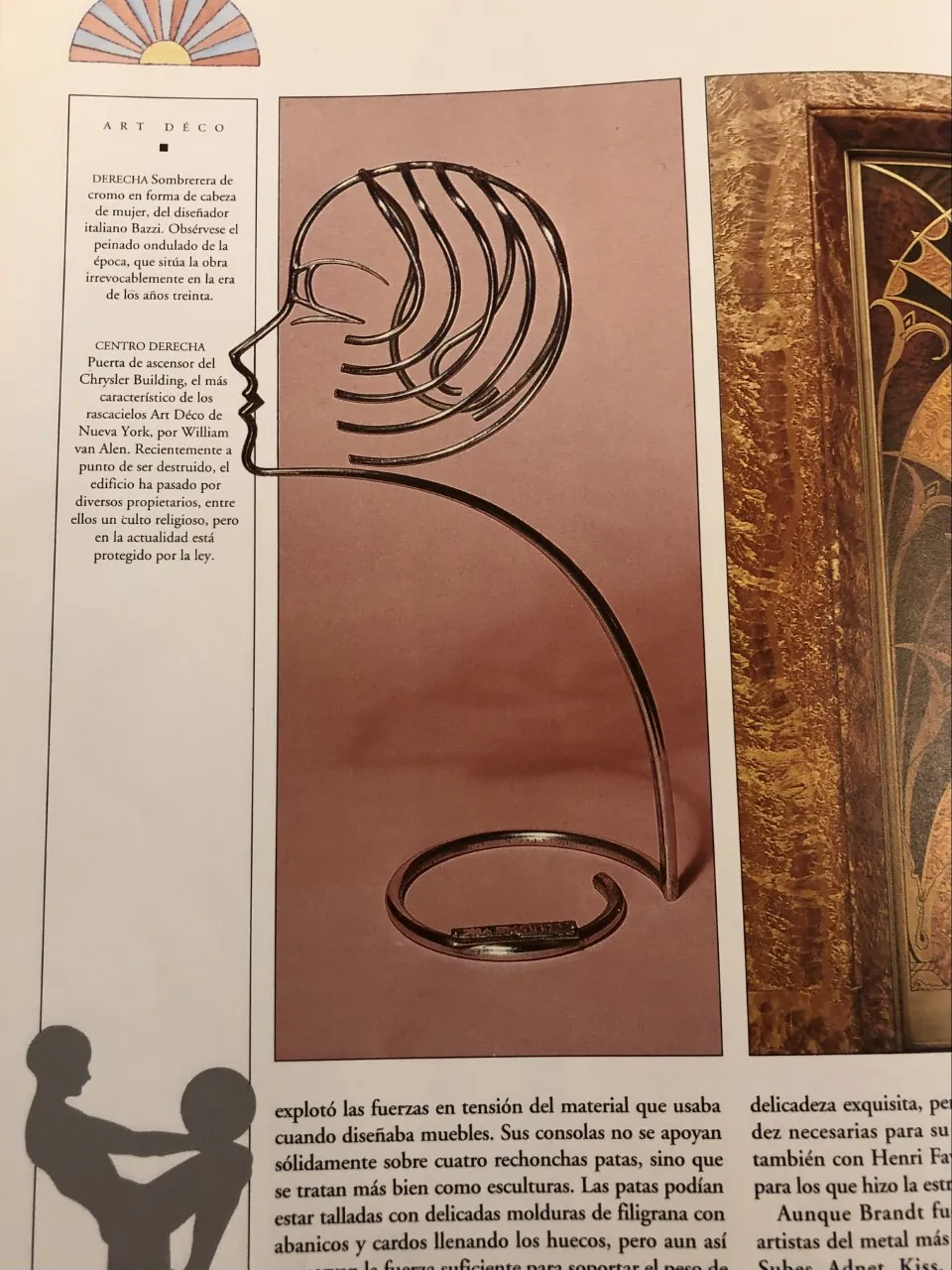 Escultura antiga com design de cabeça de mulher no estilo art déco.