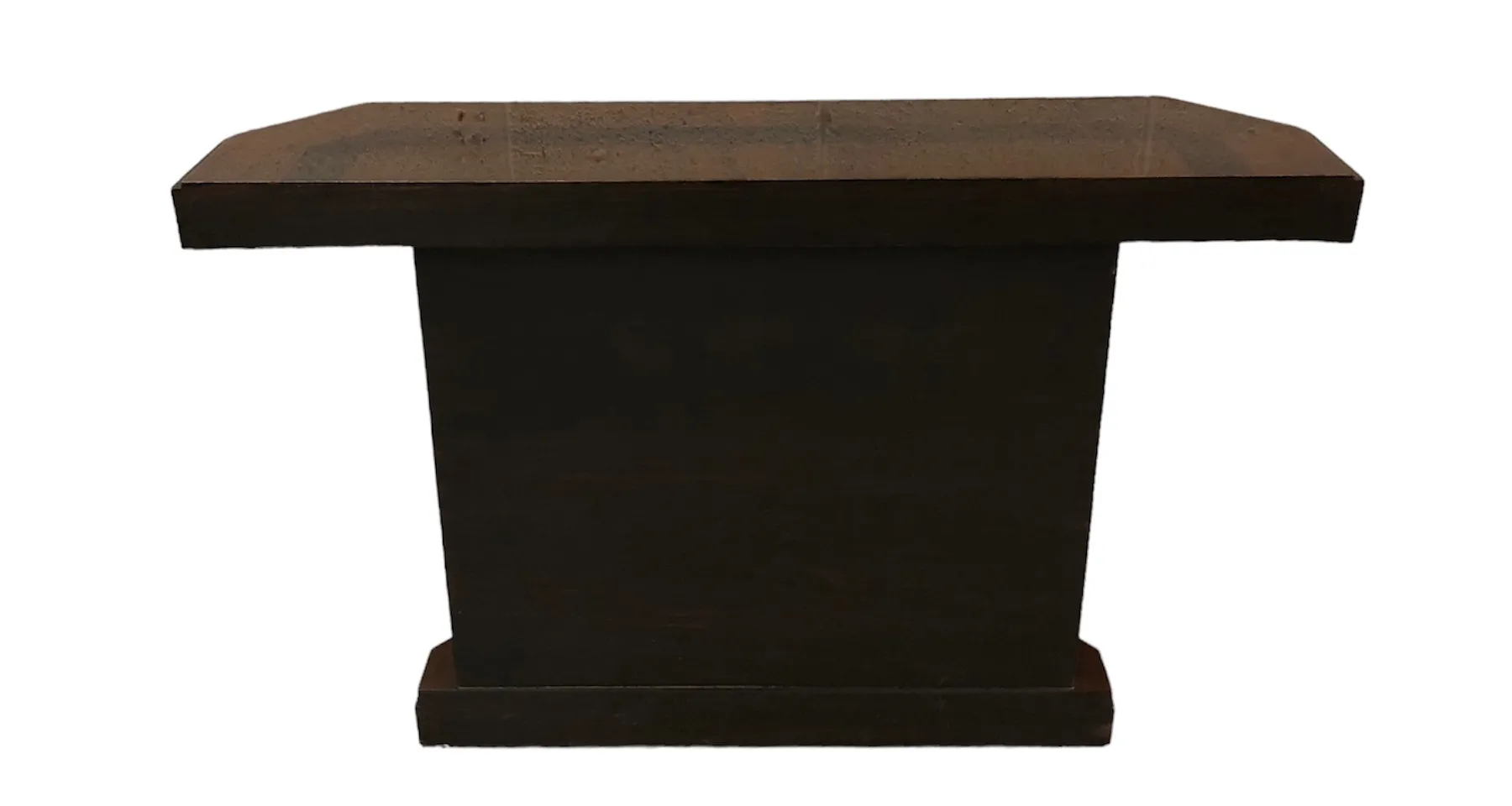 two elegant antique consoles in a minimalistic setting