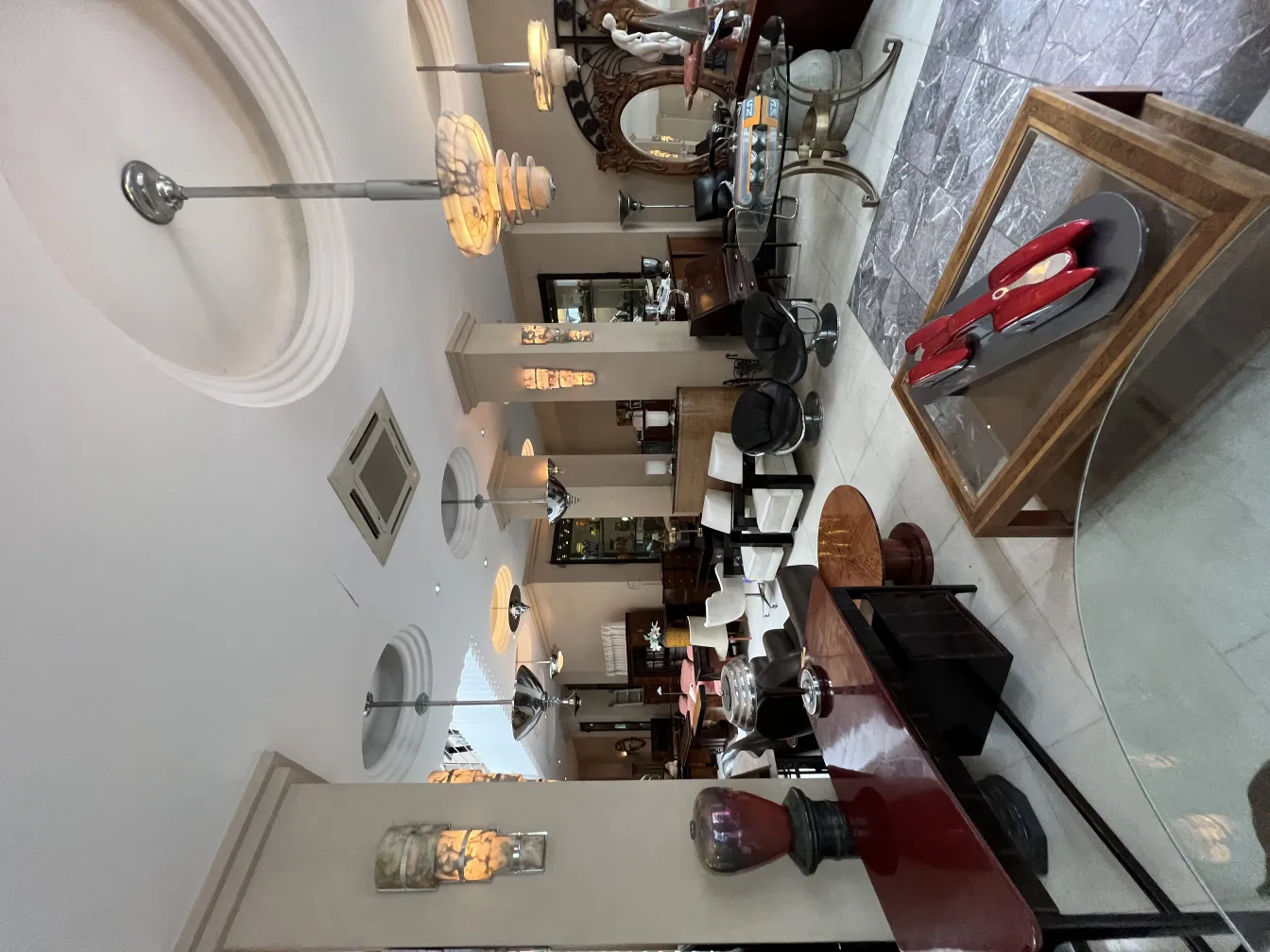 View of an antique car by designer Marcelo Peña in an elegant setting