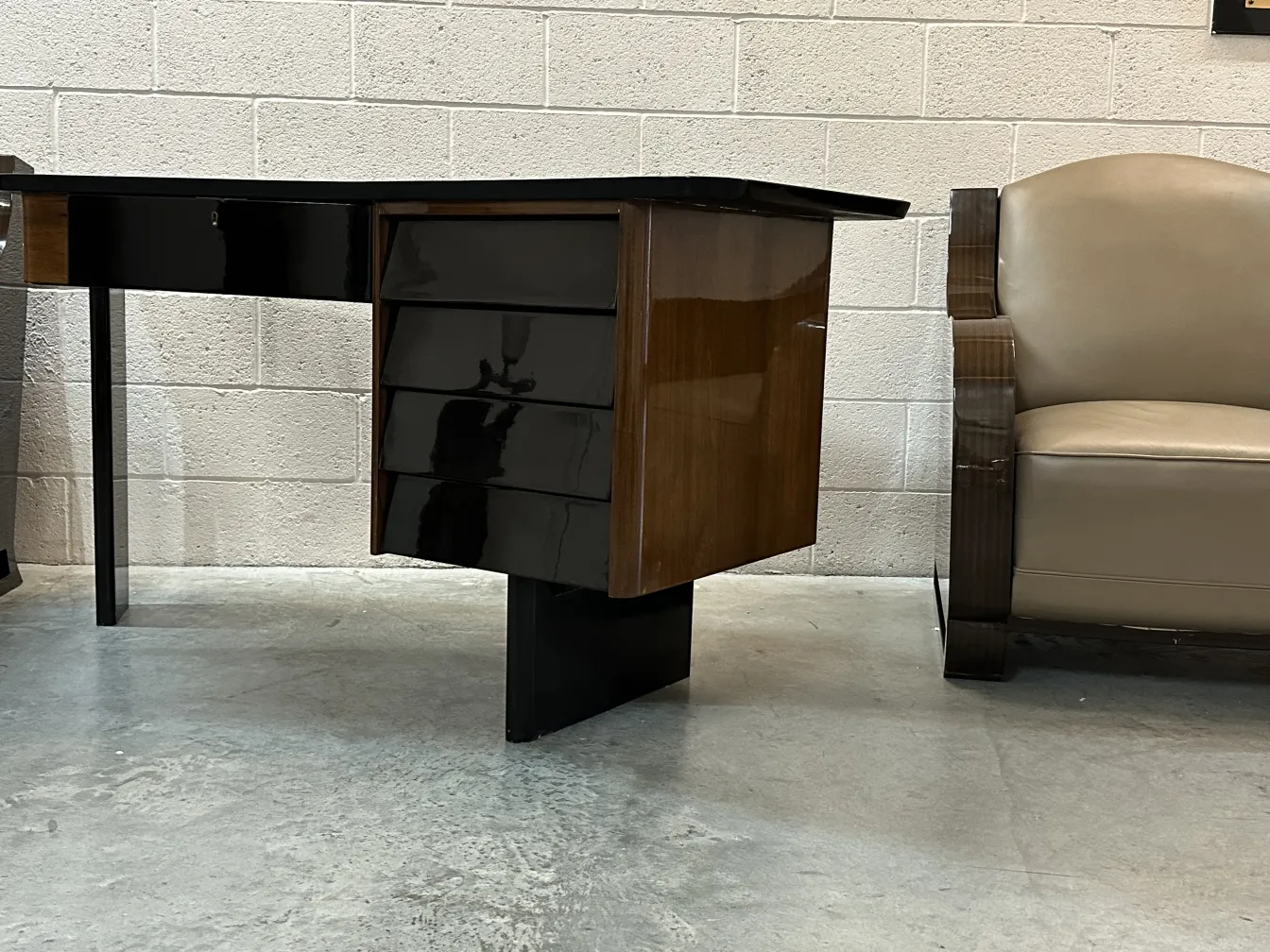 antique desk with drawers in a modern setting