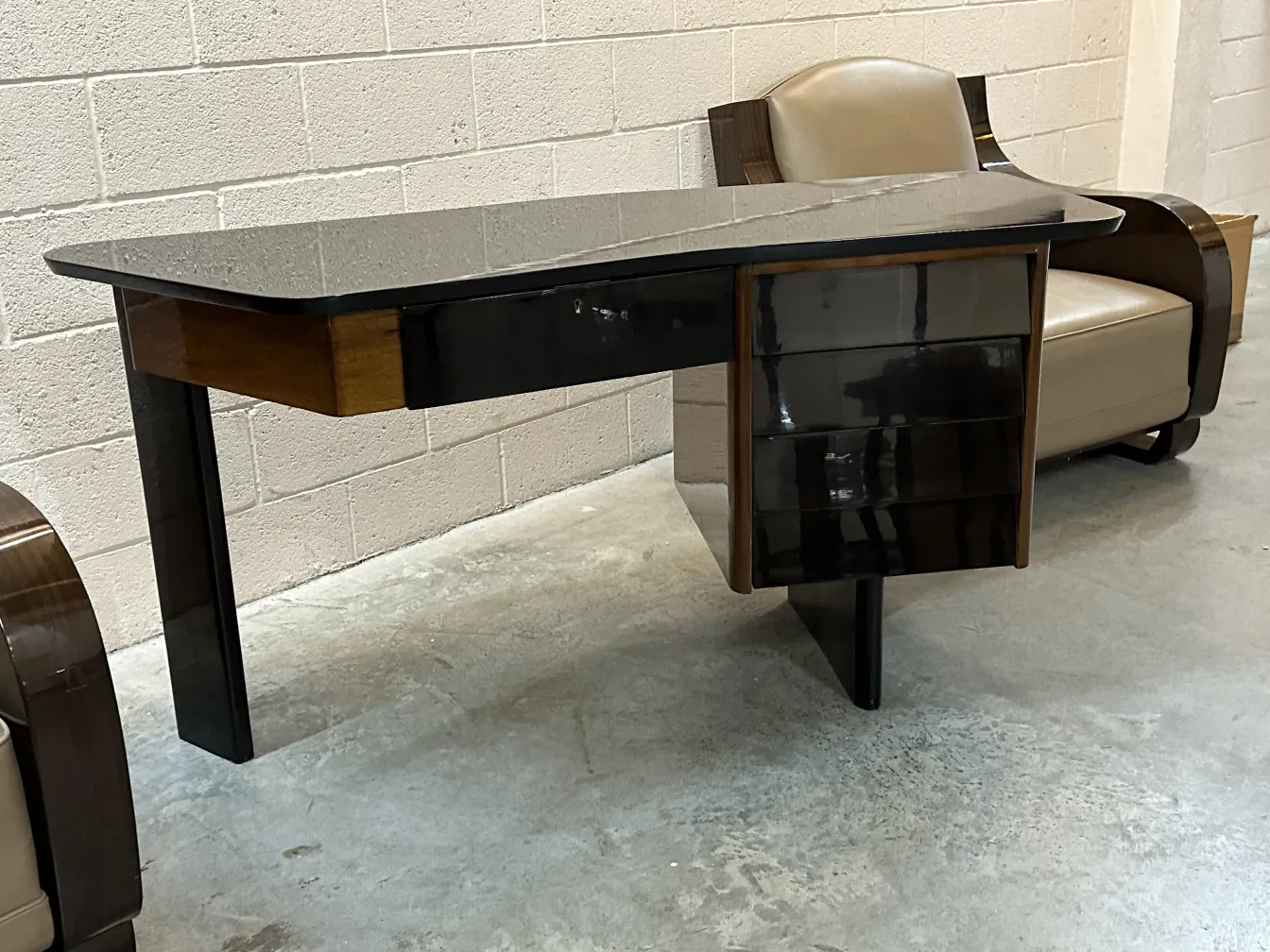 antique desk with smooth surface and elegant design, in a modern setting