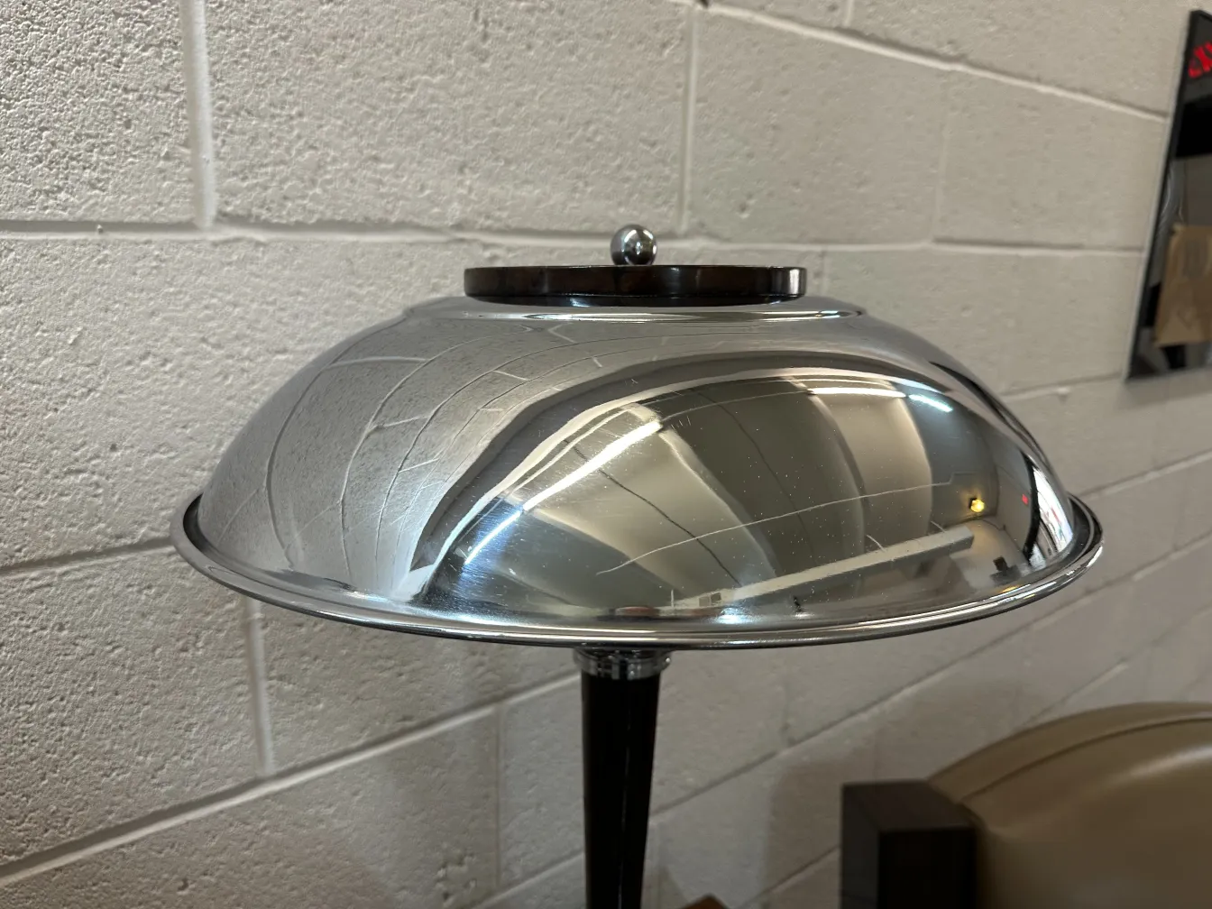 Antique table lamp with reflective dome, decorative piece