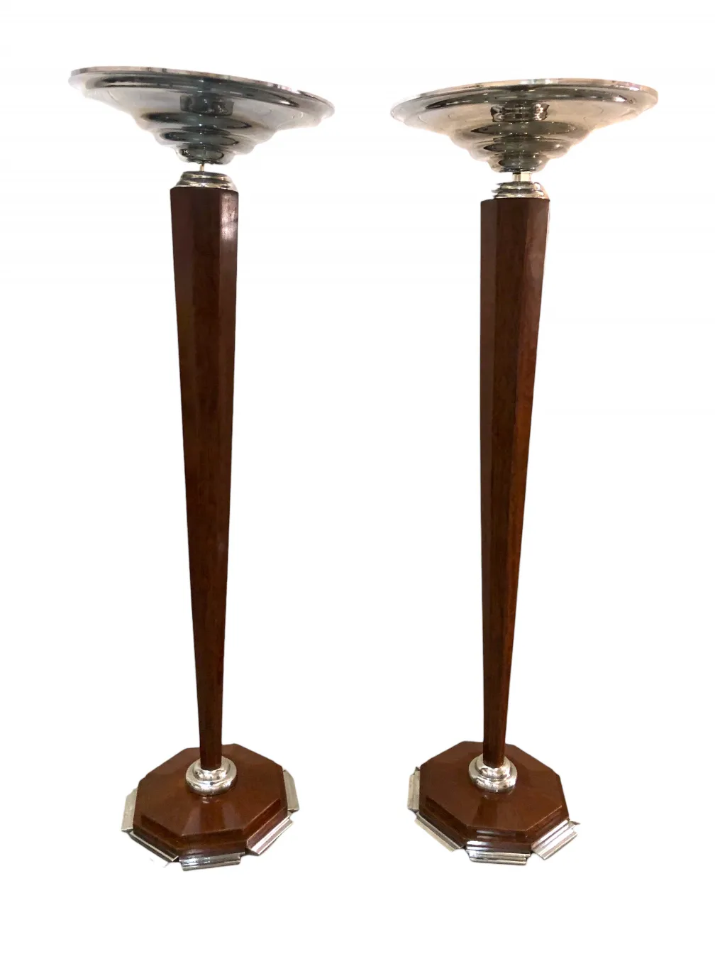 two antique floor lamps with unique decorative bases