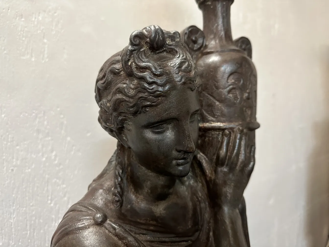 Antique floor lamps featuring decorative figure val d'osne