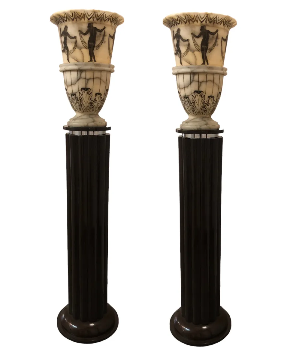 Set di 2 lampade da terra antiche con base decorativa