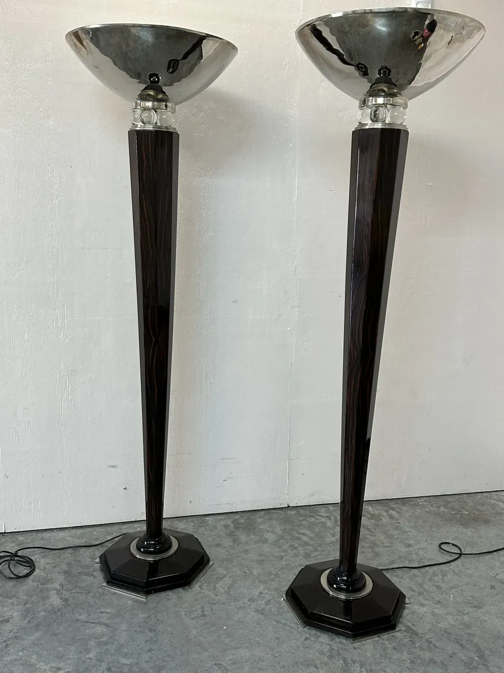 two antique floor lamps with hexagonal base