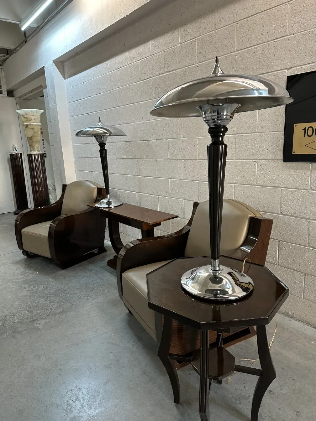 two antique armchairs with a table, classic design, cozy ambiance