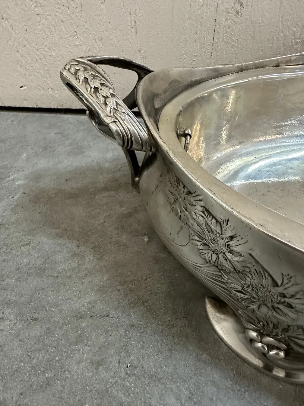 antique Gallia centerpiece with floral design and handles