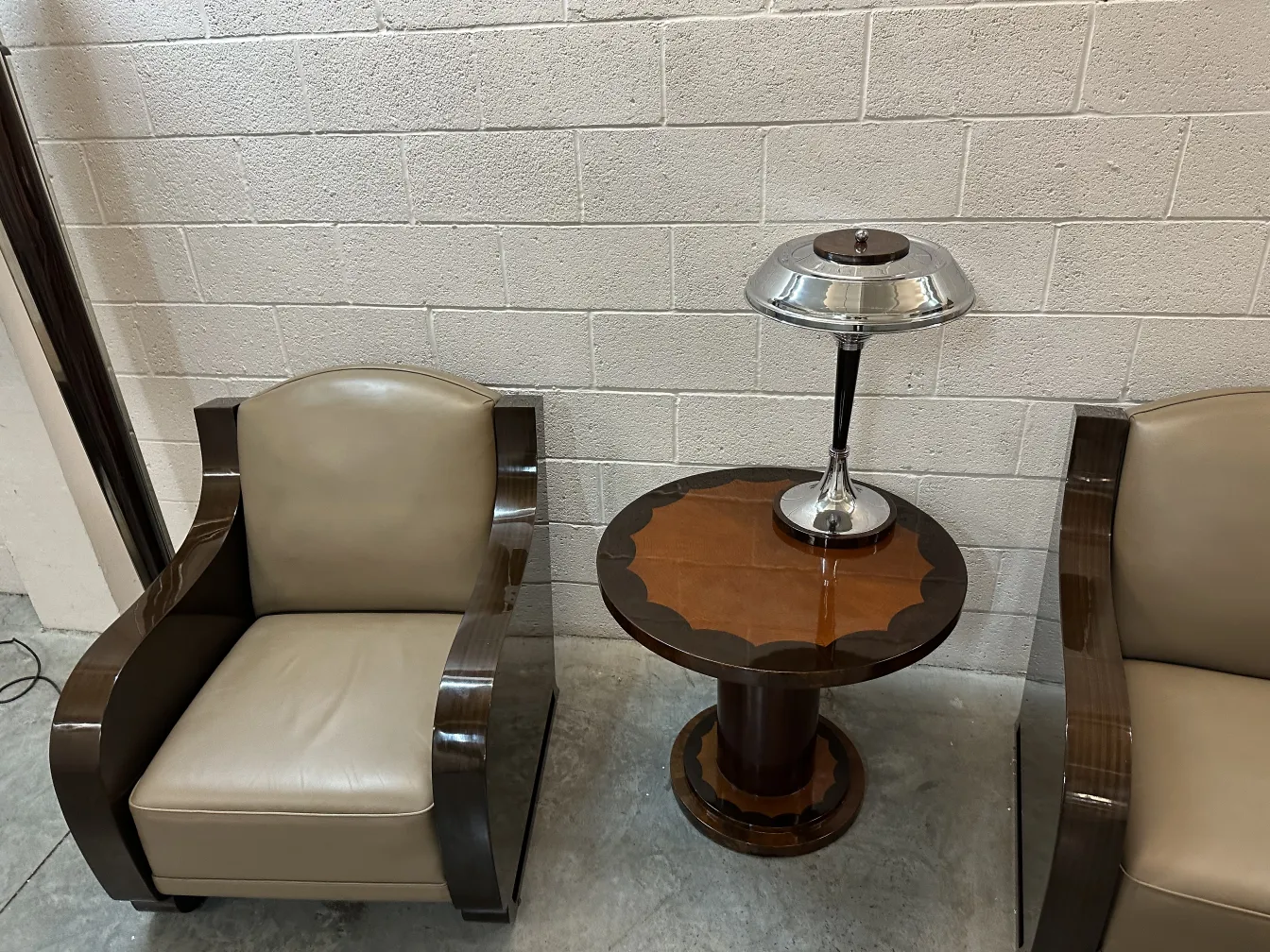 antique small table with decorative top and lamp, cozy setting