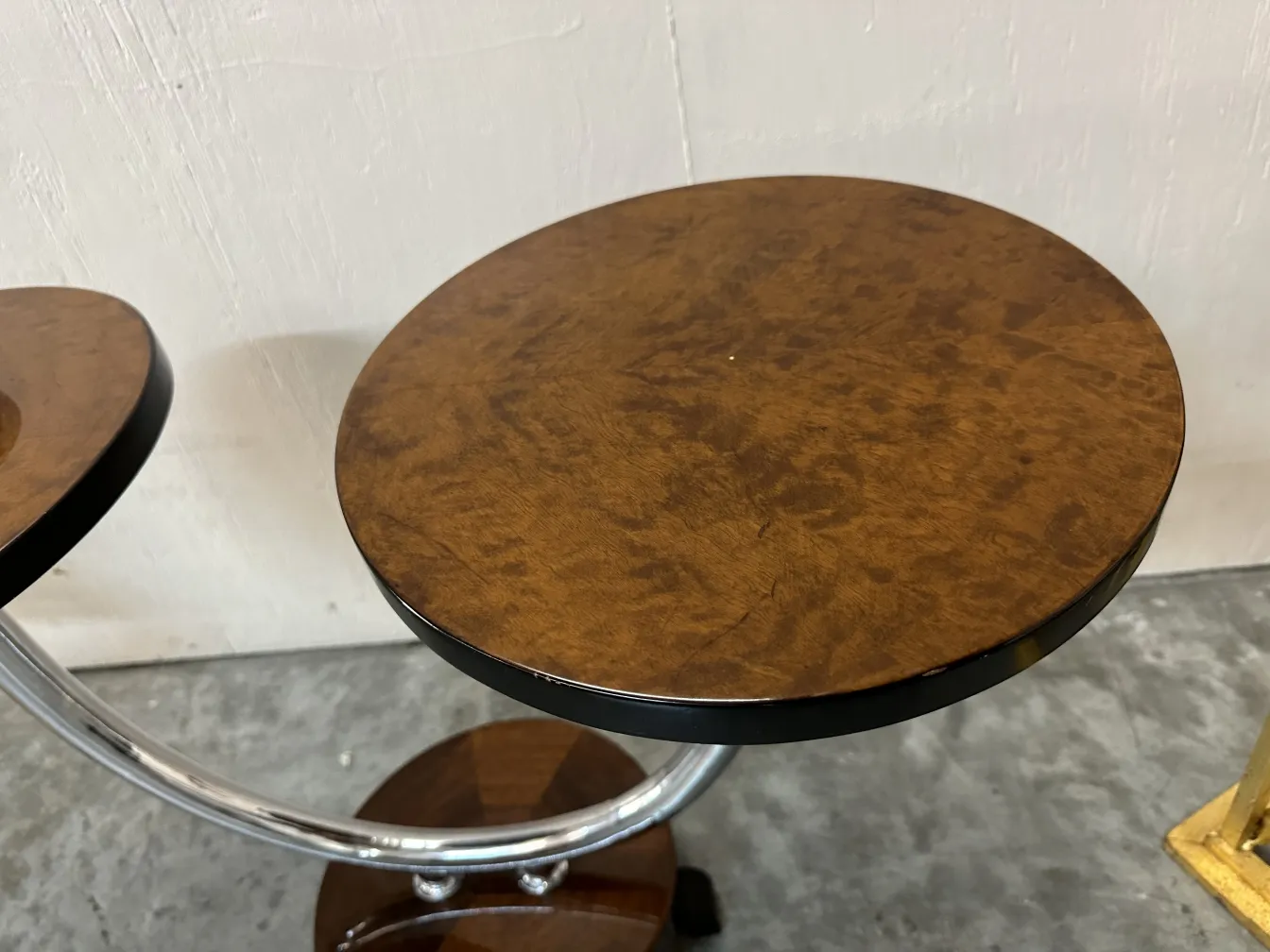 antique small table with round top and chrome legs