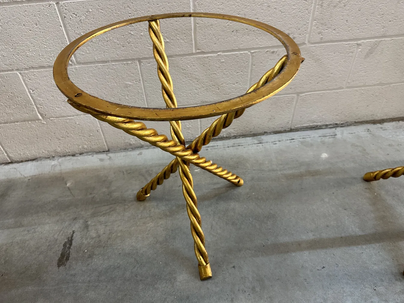 2 antique small tables with twisted golden legs