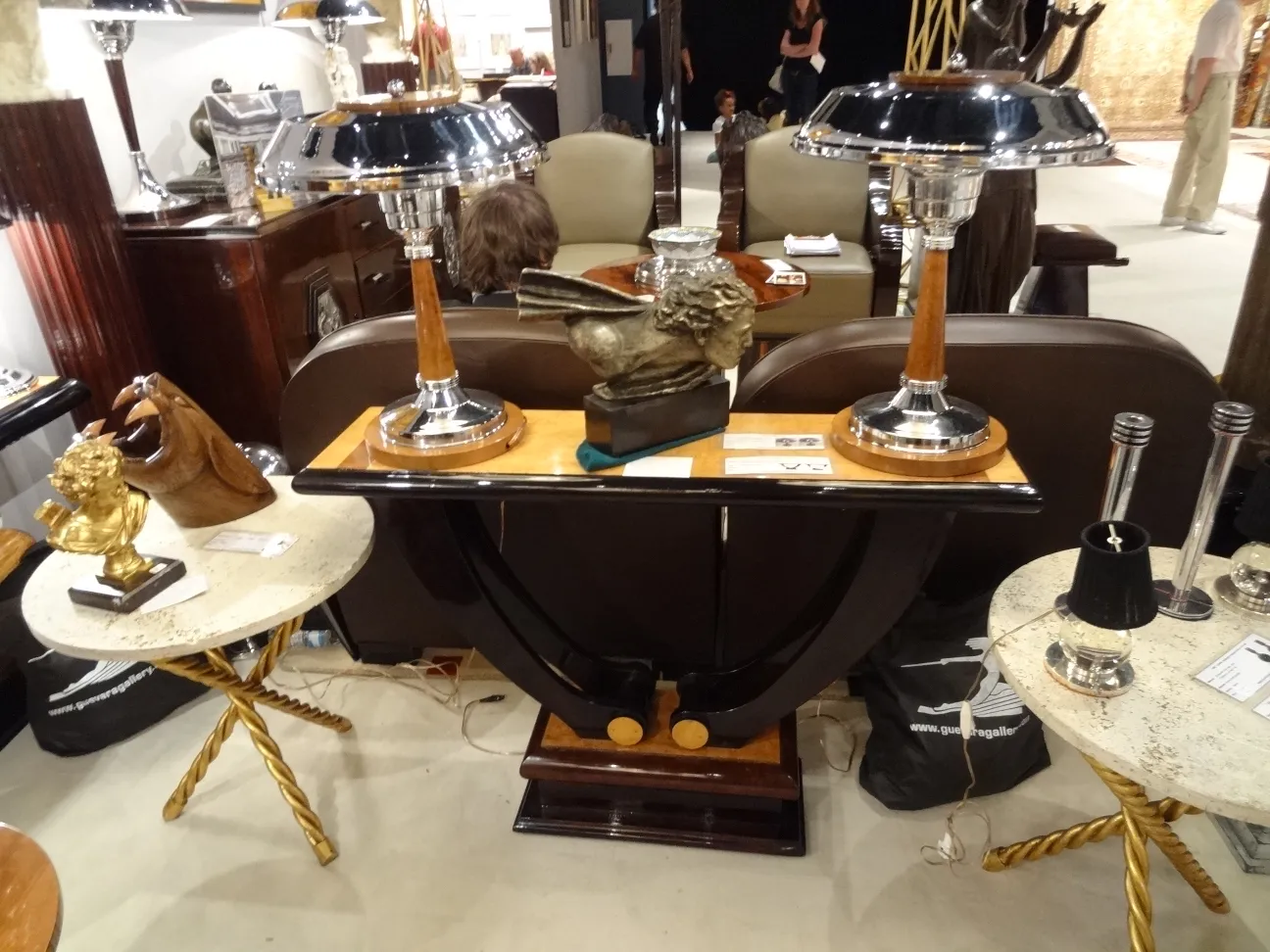 Set of 2 antique decorative small tables in retro setting