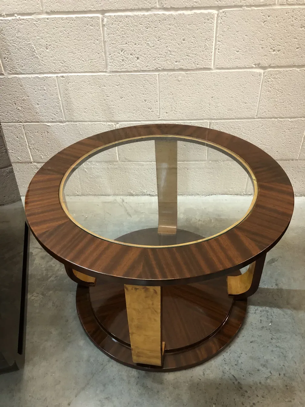 Two antique small tables with round base and glass, elegant