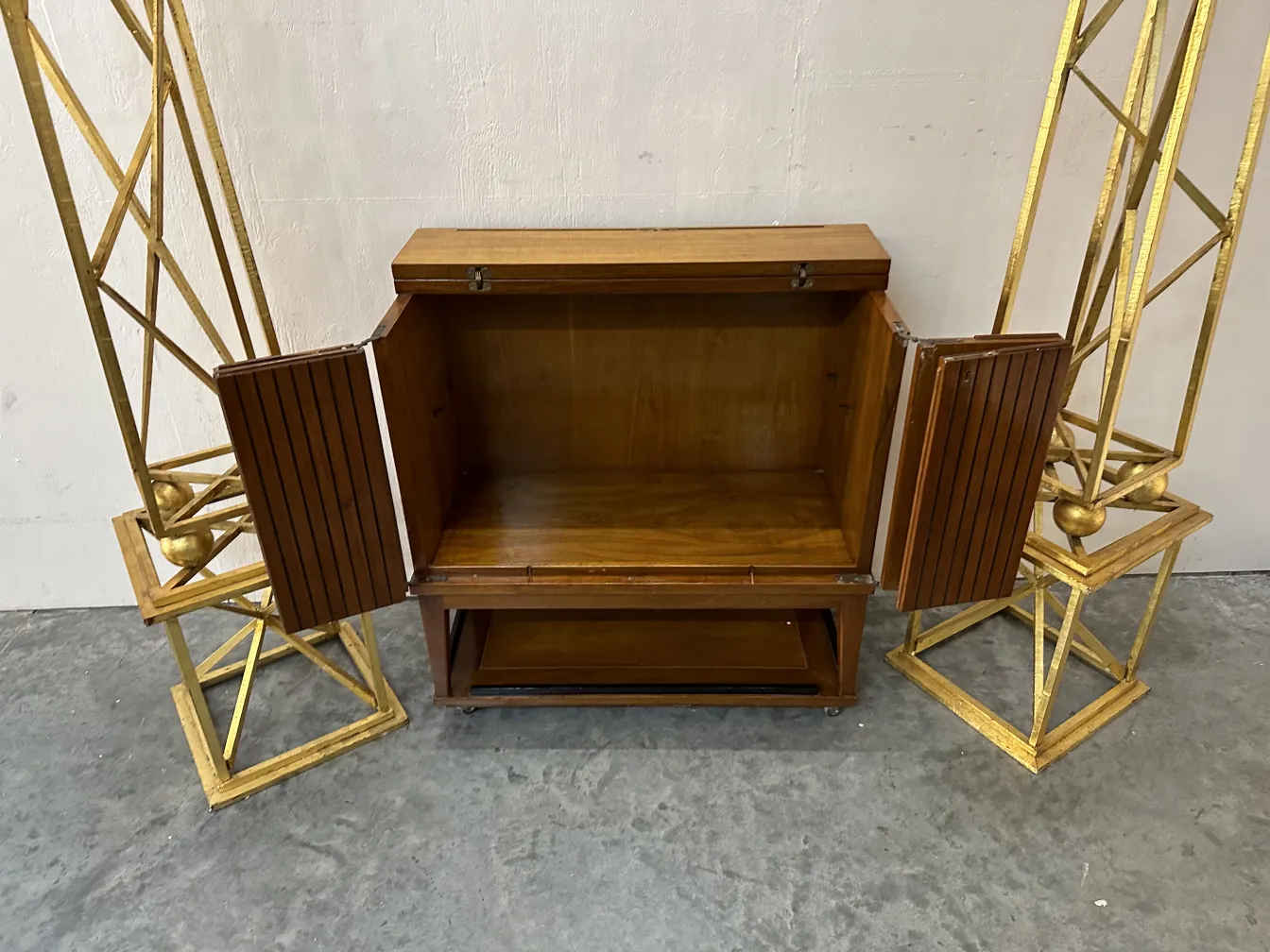 antique bar cabinet with open doors, decorative
