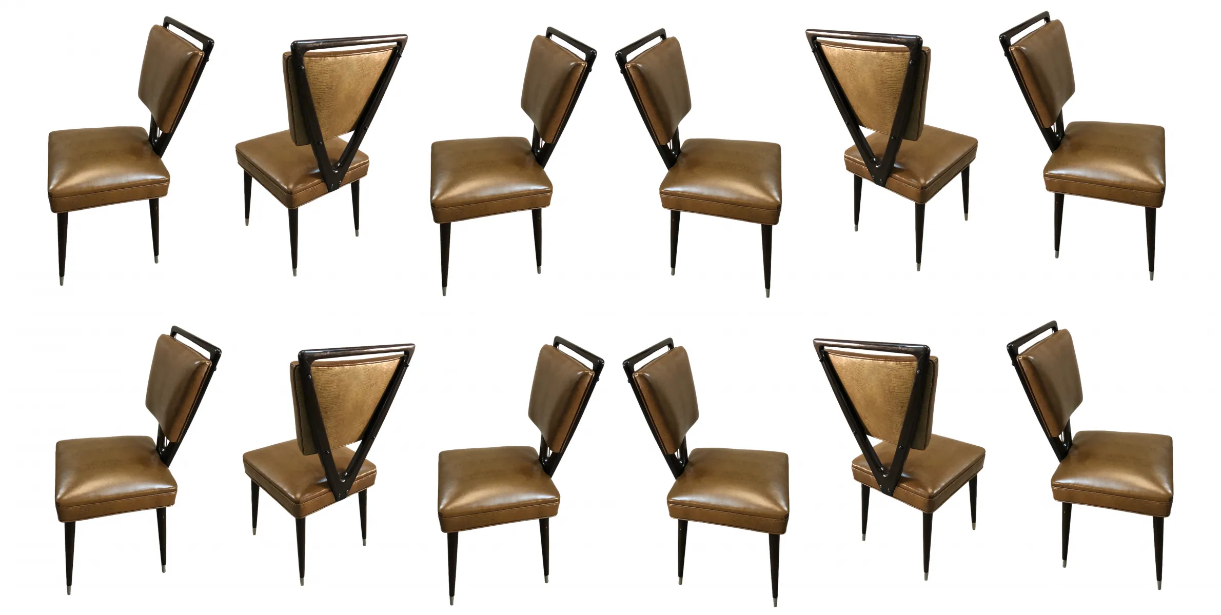 Ensemble de 12 chaises anciennes carlo mollino sous différents angles