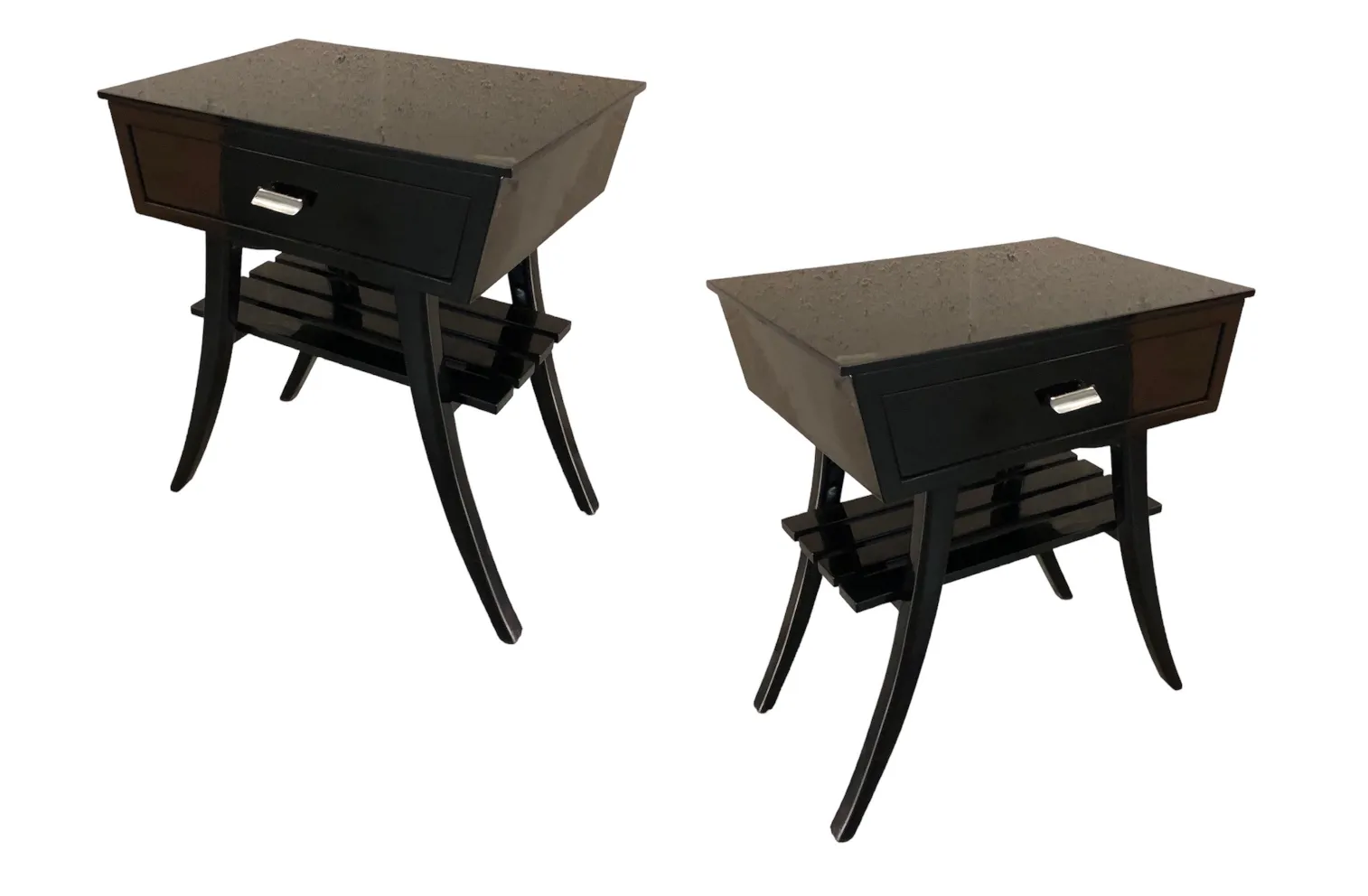 tables de chevet anciennes noires avec tiroir et étagère