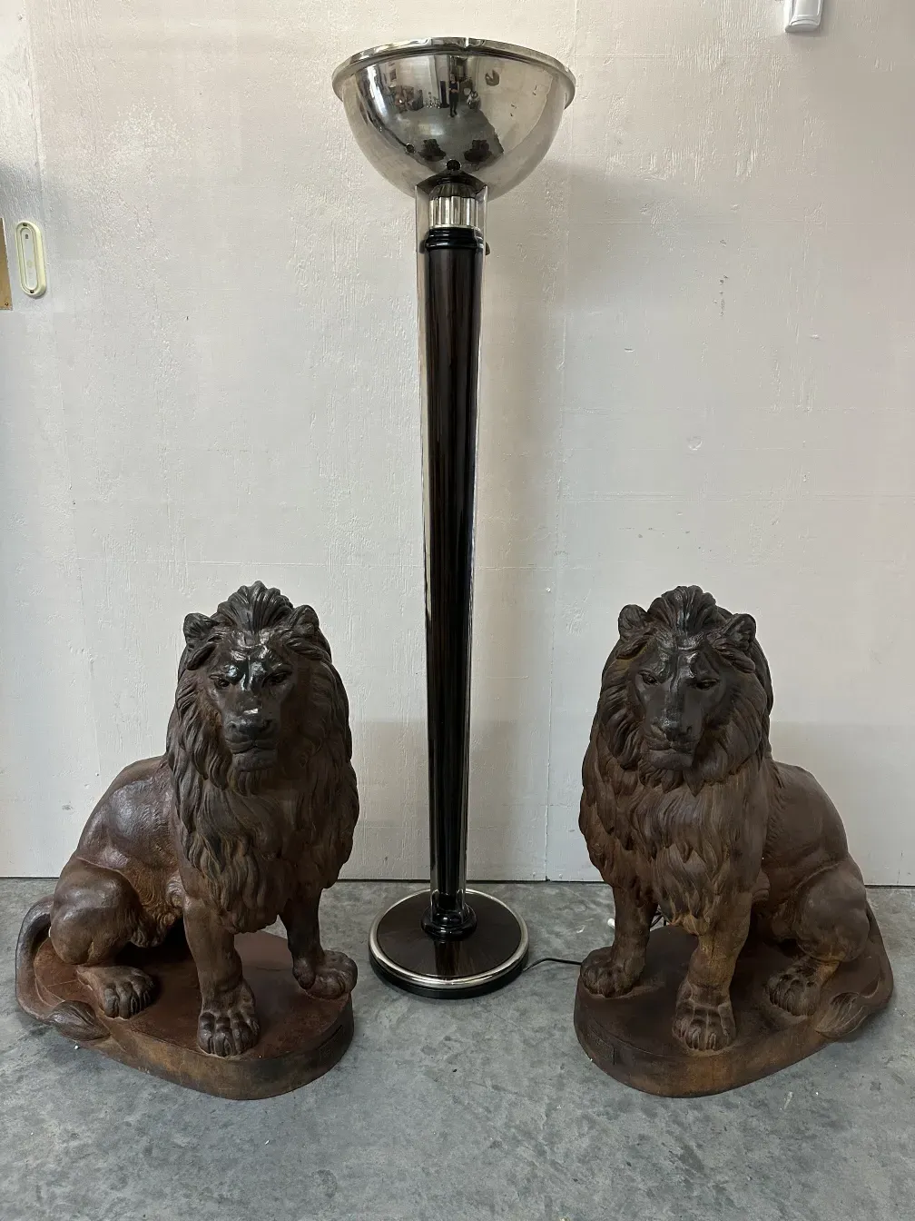 sculpture of two lions by a. durenne, antique decor, set in an elegant environment