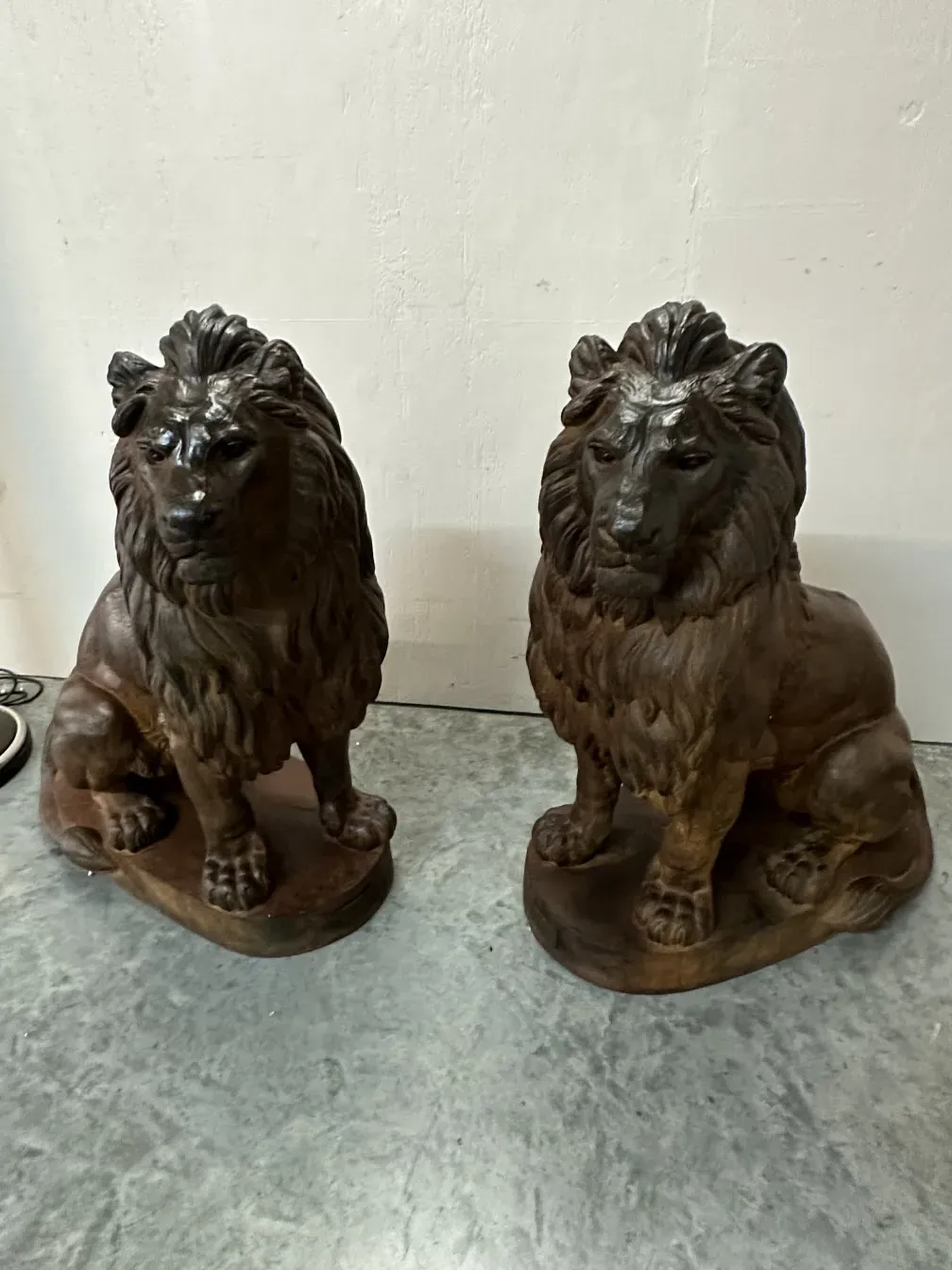 antique sculpture of two lions by A. Durenne