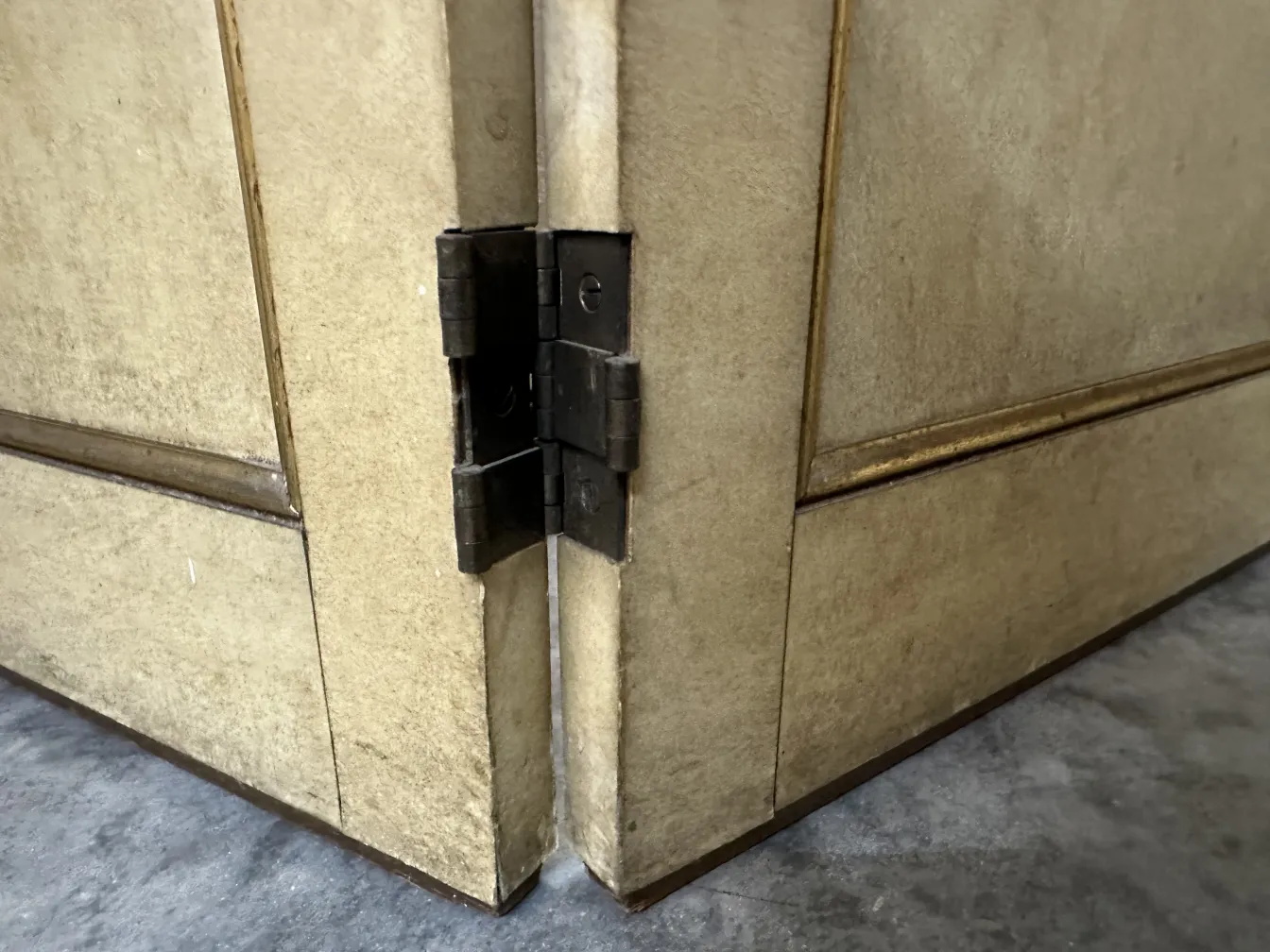 Close-up of antique folding screens adolphe chanaux with hinges