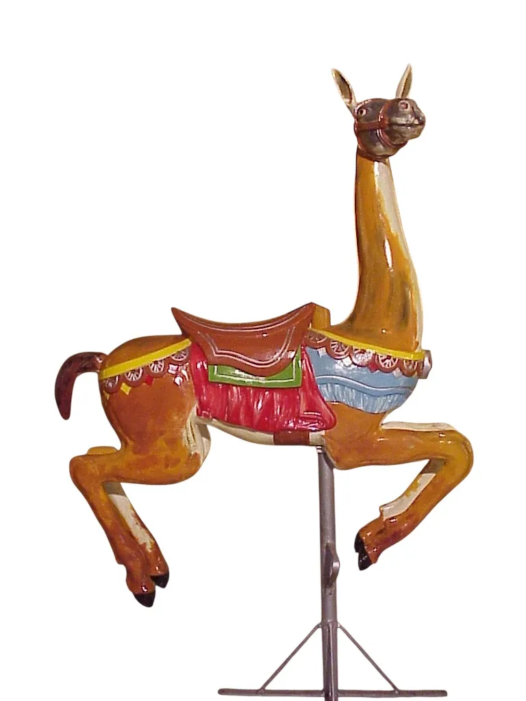 antique llama sculpture with vibrant colors and details