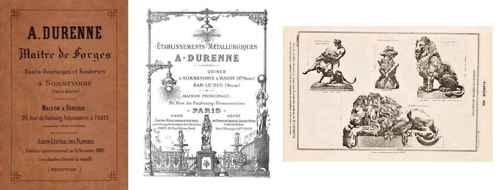 Ilustración antigua de 2 leones de A. Durenne, con fondo neutro.