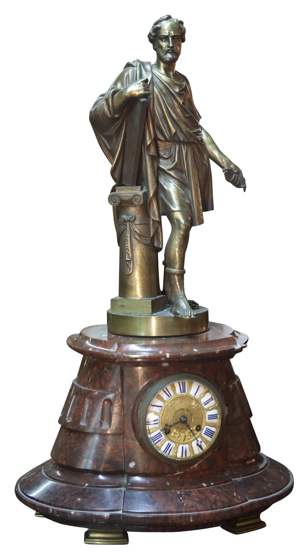 antique clock with a figure of a man and details