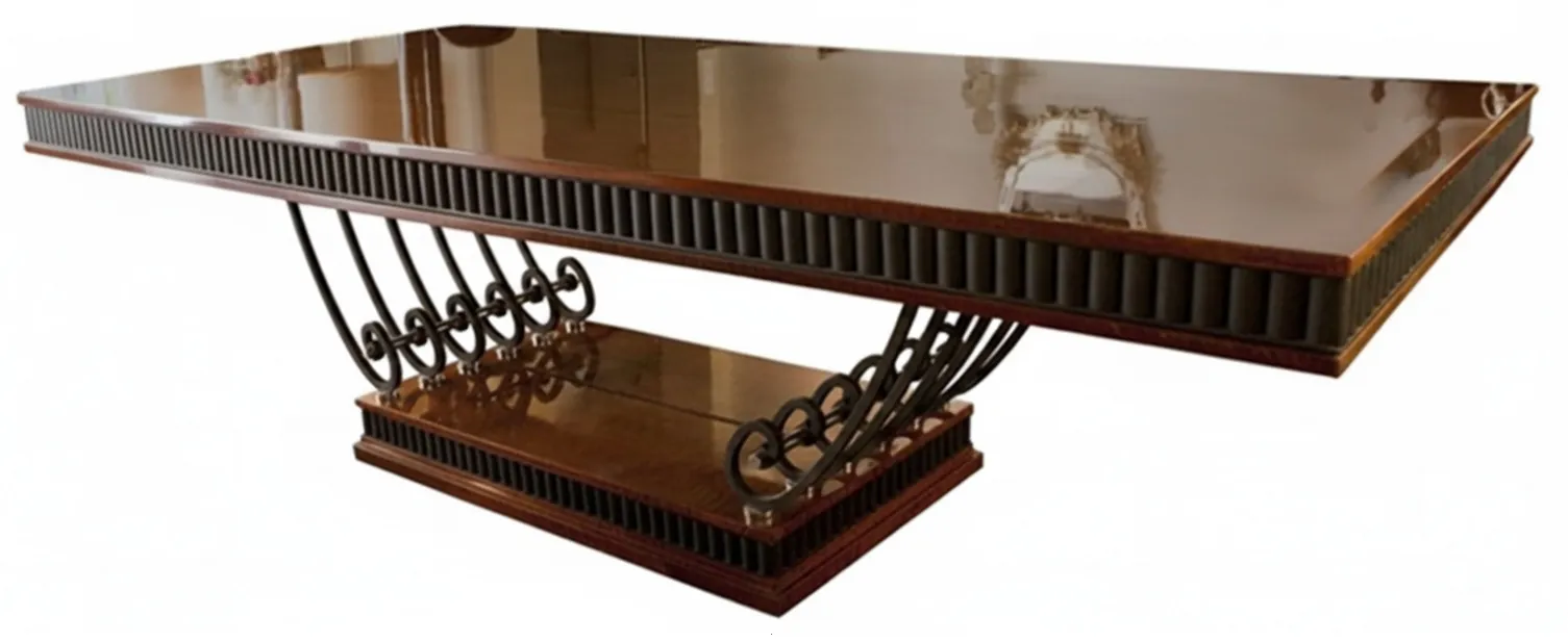 Antiker Esstisch im Art Deco-Stil für 12 Personen, mit elegantem Design in einer gemütlichen Umgebung.
