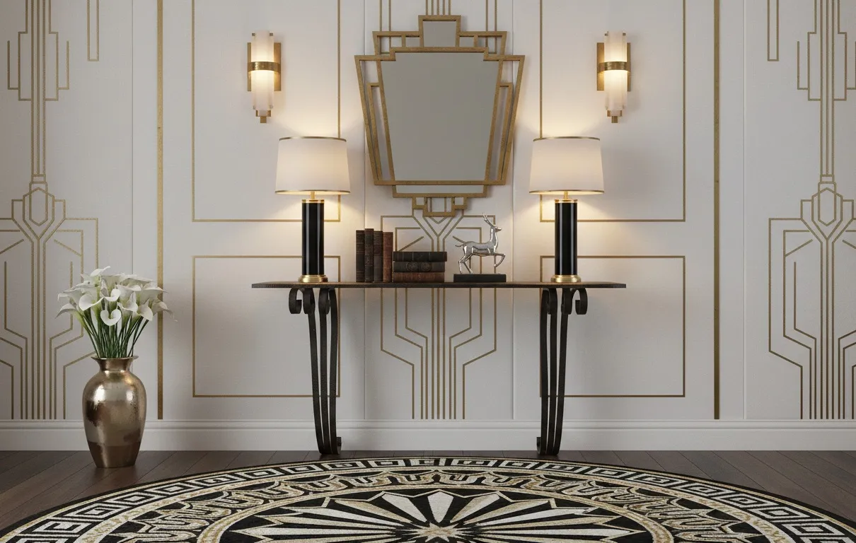 console antica decorativa con lampade e libri