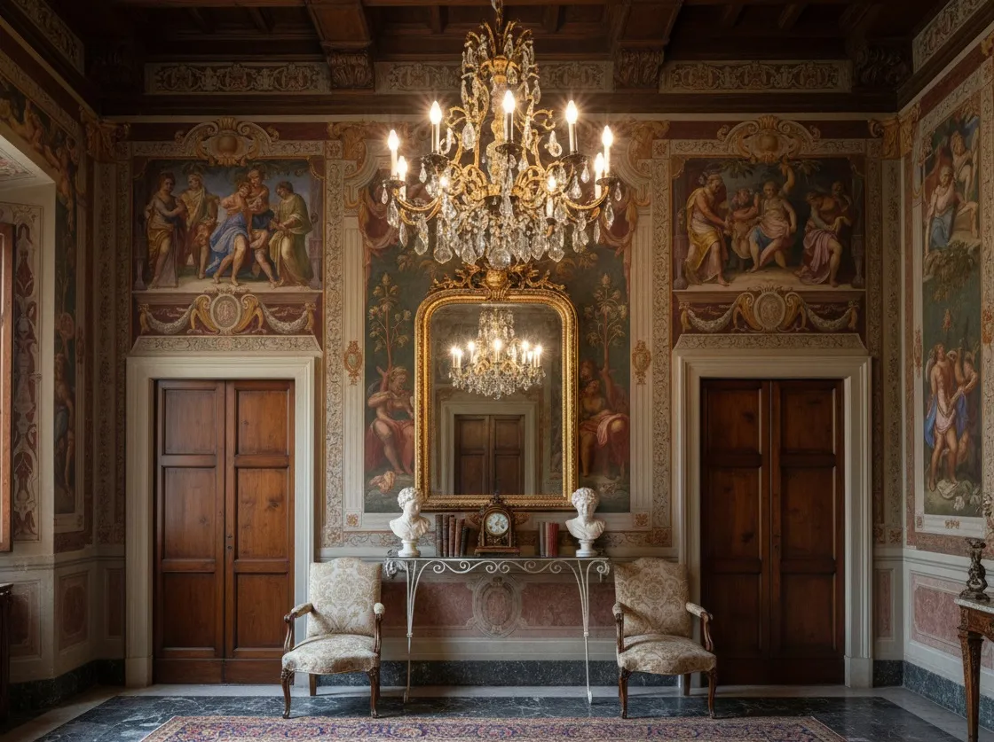 antiga consola estilo francês com espelho e decoração