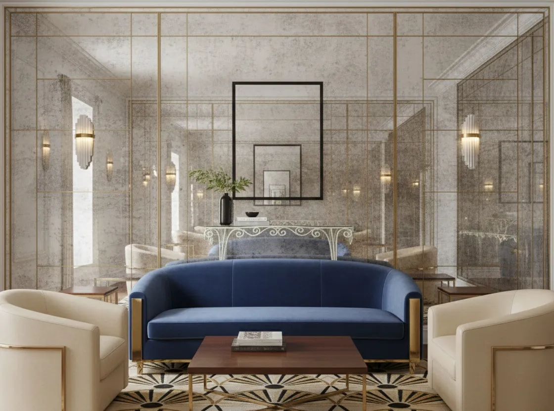 アンティークコンソール、エレガントな背景の鏡