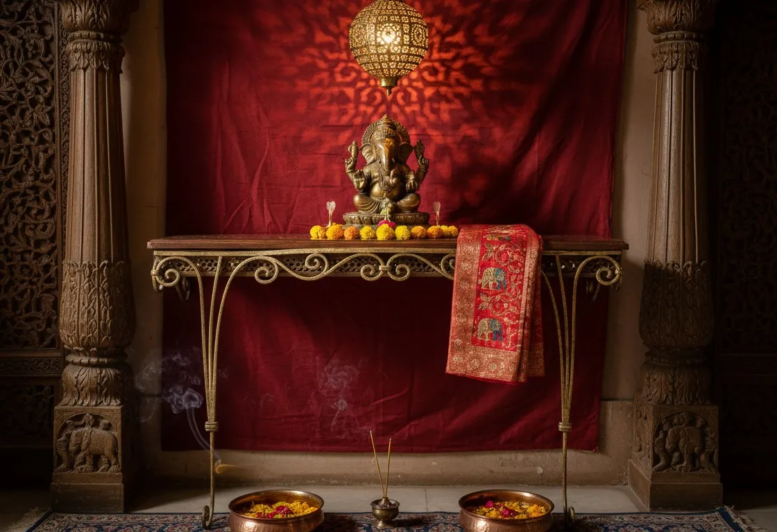 console antica in stile francese con decorazioni floreali