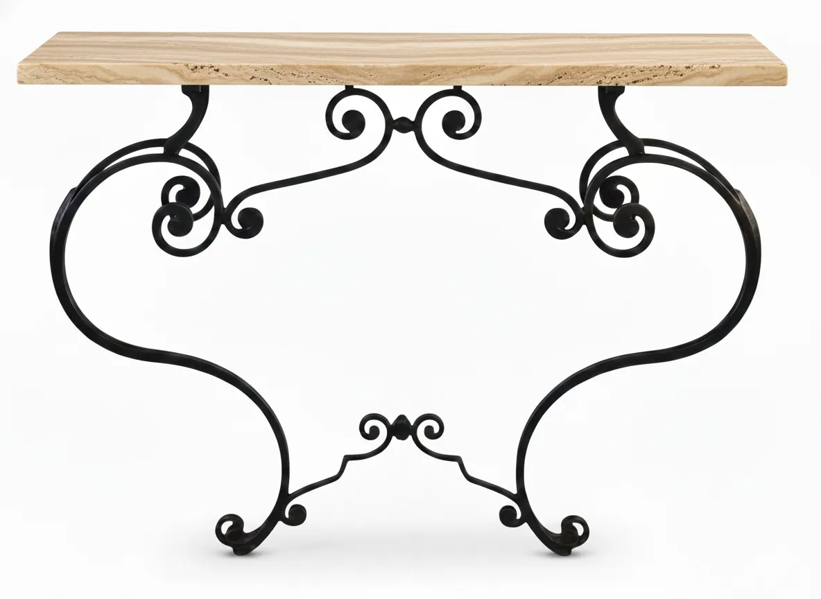 dresuar antico con superficie chiara e gambe decorative in ferro