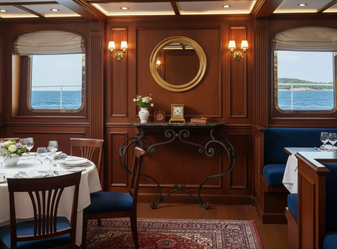 vista di una console antica elegante con dettagli art nouveau in un ambiente accogliente