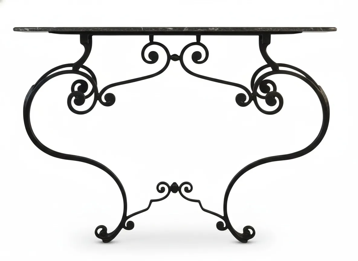 consola antigua con un diseño en espiral elegante y curvo.