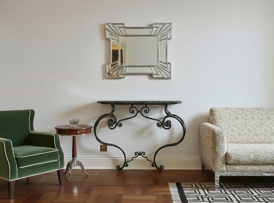elegant antique console with art nouveau design and curves