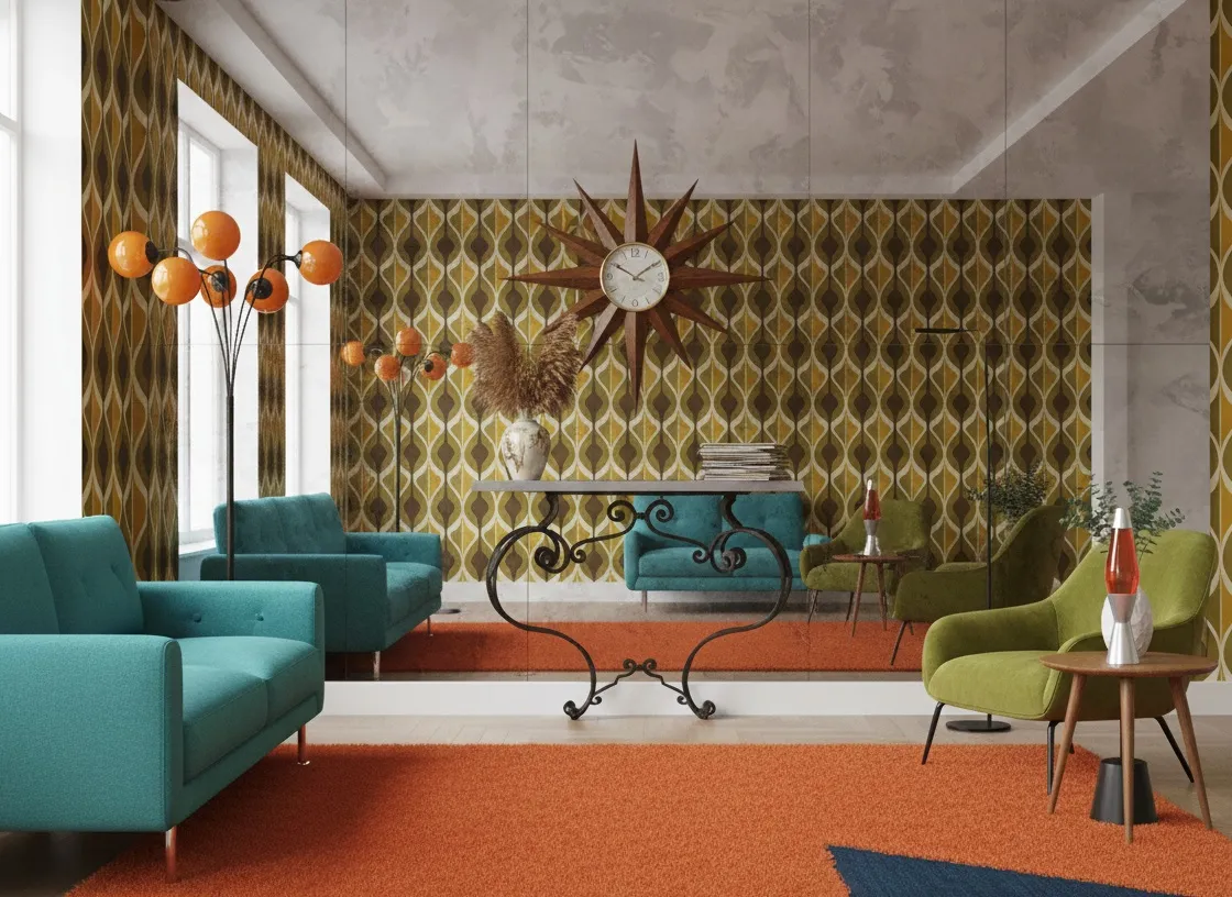 Consola antica decorativa in stile Art Nouveau con un'atmosfera accogliente e colori vivaci.