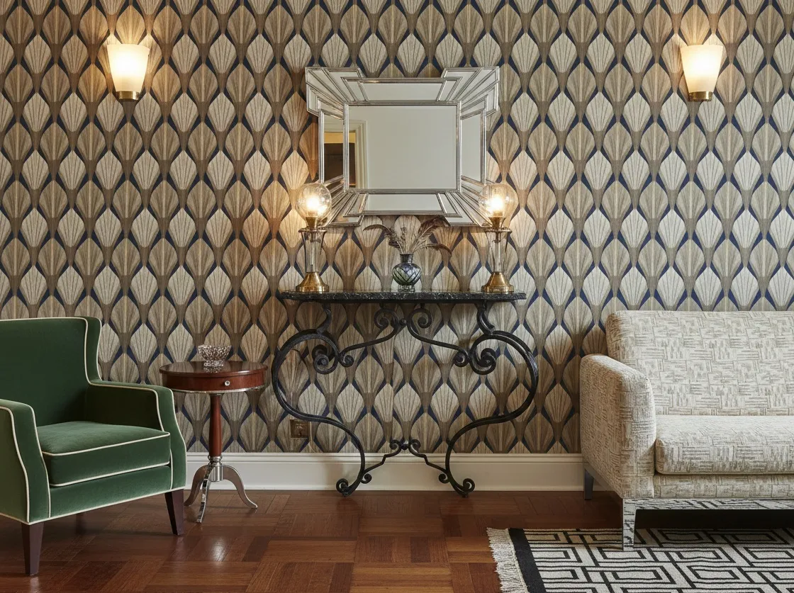 antike dresuar mit art nouveau design, spiegel und lampen