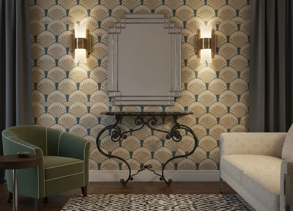 consola antiga no estilo Art Nouveau com espelho e luzes