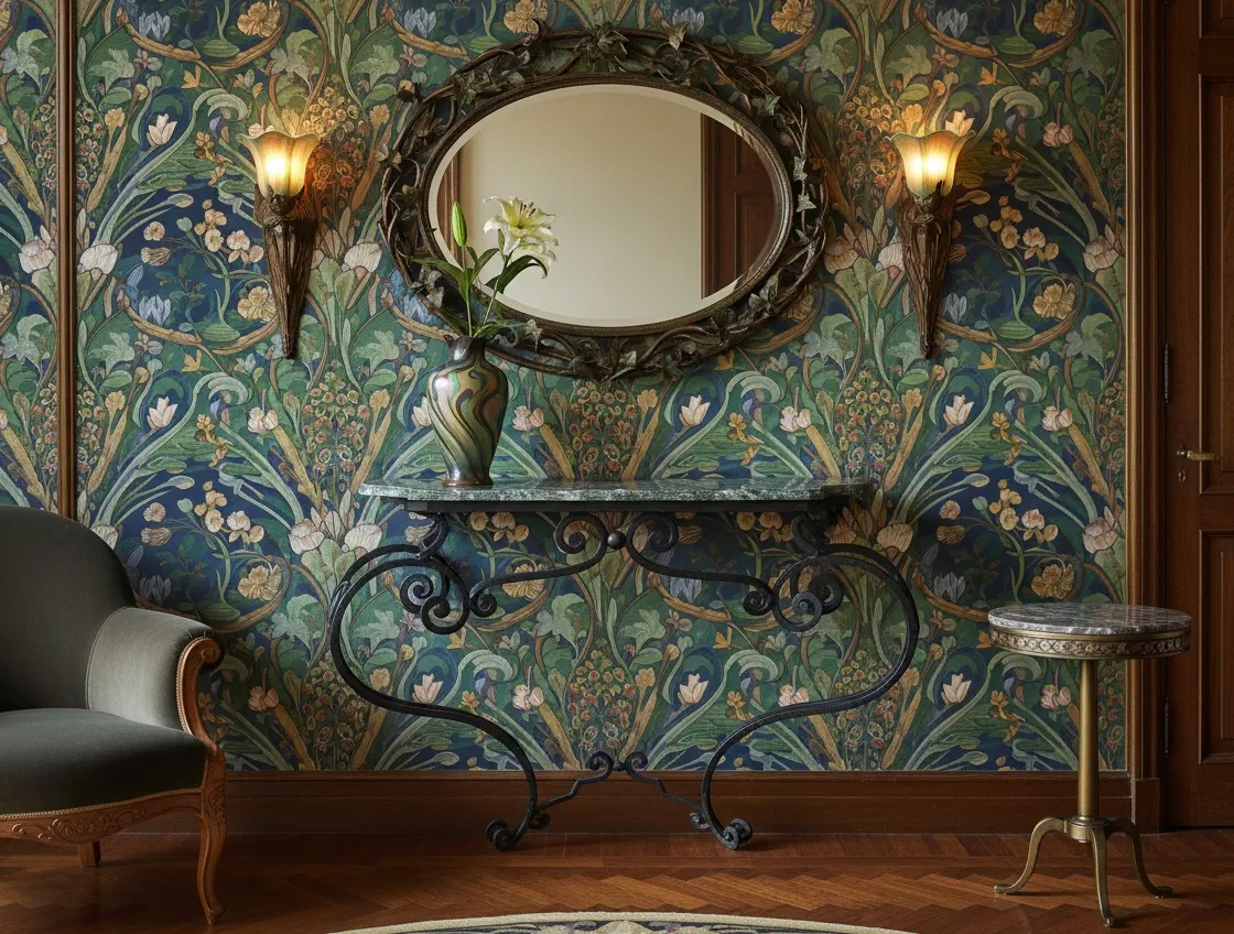 consola antigua de estilo Art Nouveau con espejo