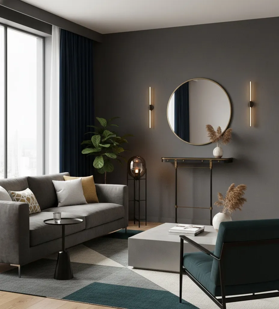 Antike Konsole im Art Deco-Stil mit rundem Spiegel