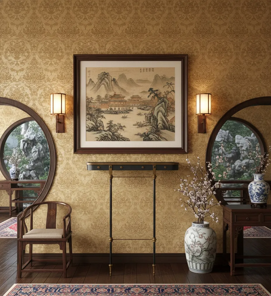 antigua consola decorativa con diseño art deco en habitación elegante